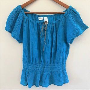 NWOT Newport News Crinkled Tie Neck Peplum Top Size 1X